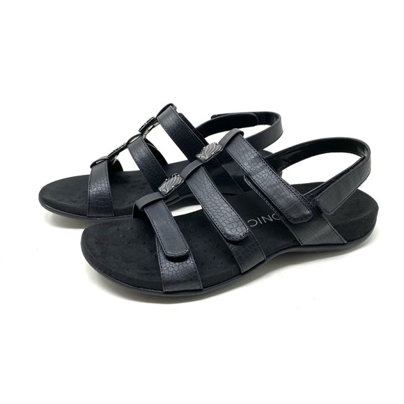 Vionic Amber Black Crocodile - Women's Adjustable Slide Sandal - Orthaheel WIDE - Picture 2 of 7